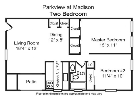 Floor plan for 2 beds, 1 bath